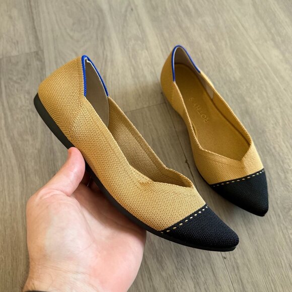 Rothy's Shoes - Rothy’s The Point Flats Honey and Black Cap Toe Size 6.5